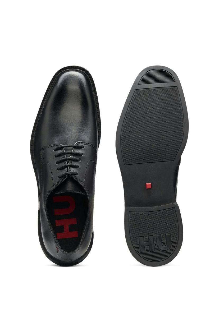 Kožené derby boty s reliéfním logem - Black - galerie #3