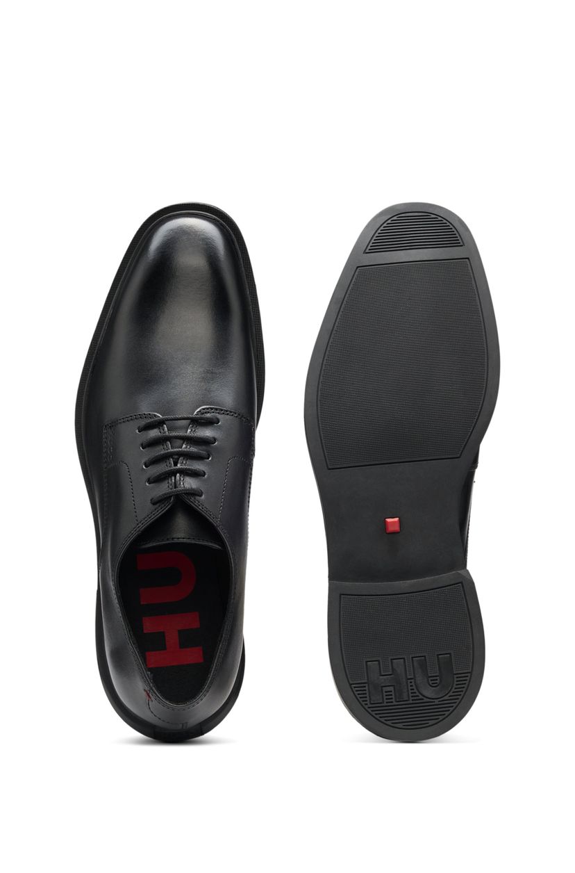 Kožené derby boty s reliéfním logem - Black - galerie #1