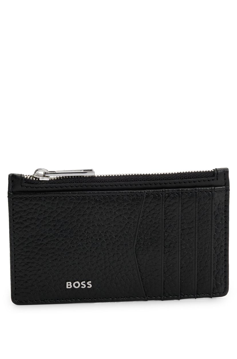 Pouzdro na karty z hnědé kůže s kapsou na mince na zip - Black