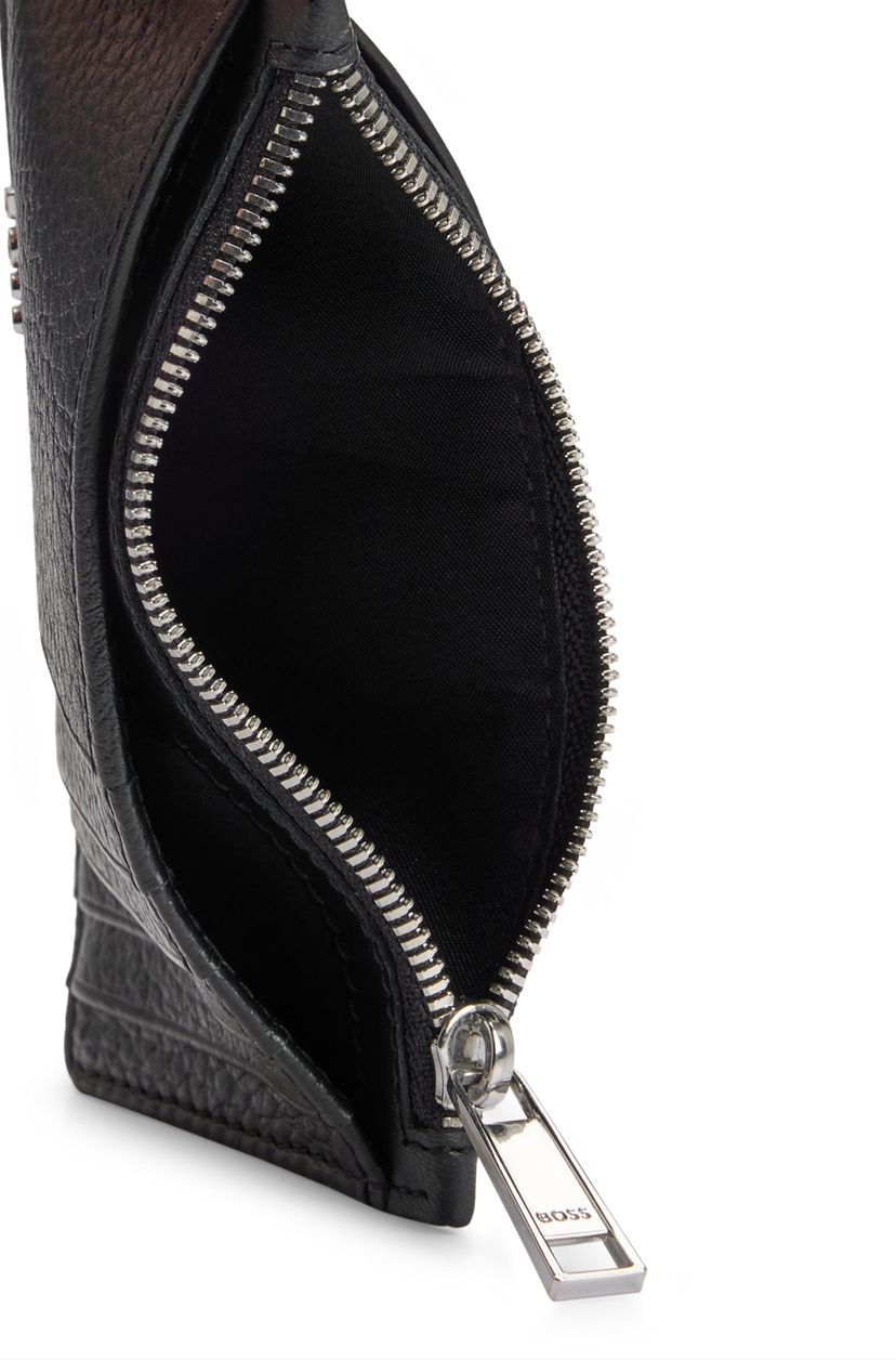 Pouzdro na karty z hnědé kůže s kapsou na mince na zip - Black - galerie #2