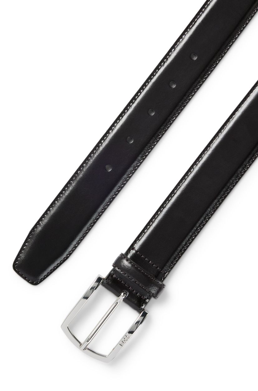 Italský kožený opasek s leštěnou sponou s logem - Dark Brown - galerie #1