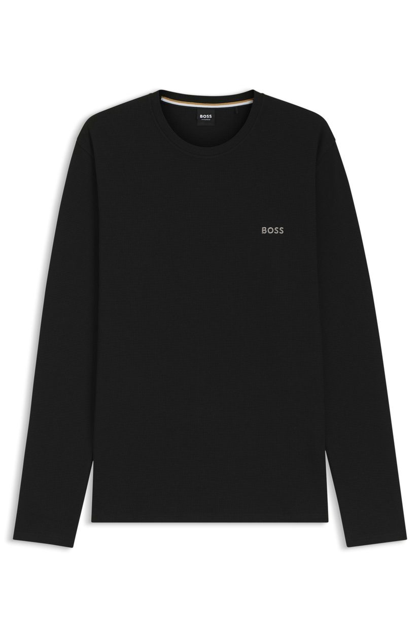 Pánské pyžamové tričko BOSS Waffle LS-Shirt - Black