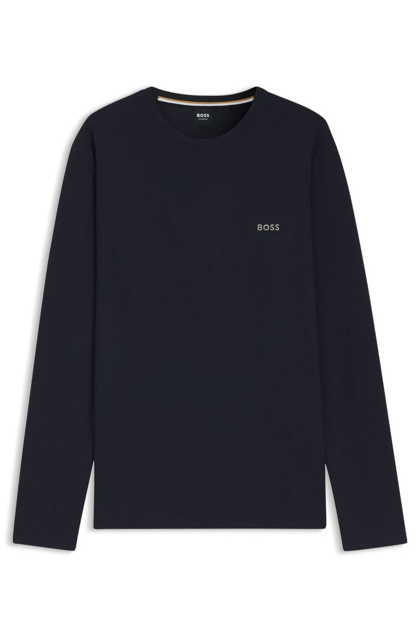Pánské pyžamové tričko BOSS Waffle LS-Shirt - Dark Blue