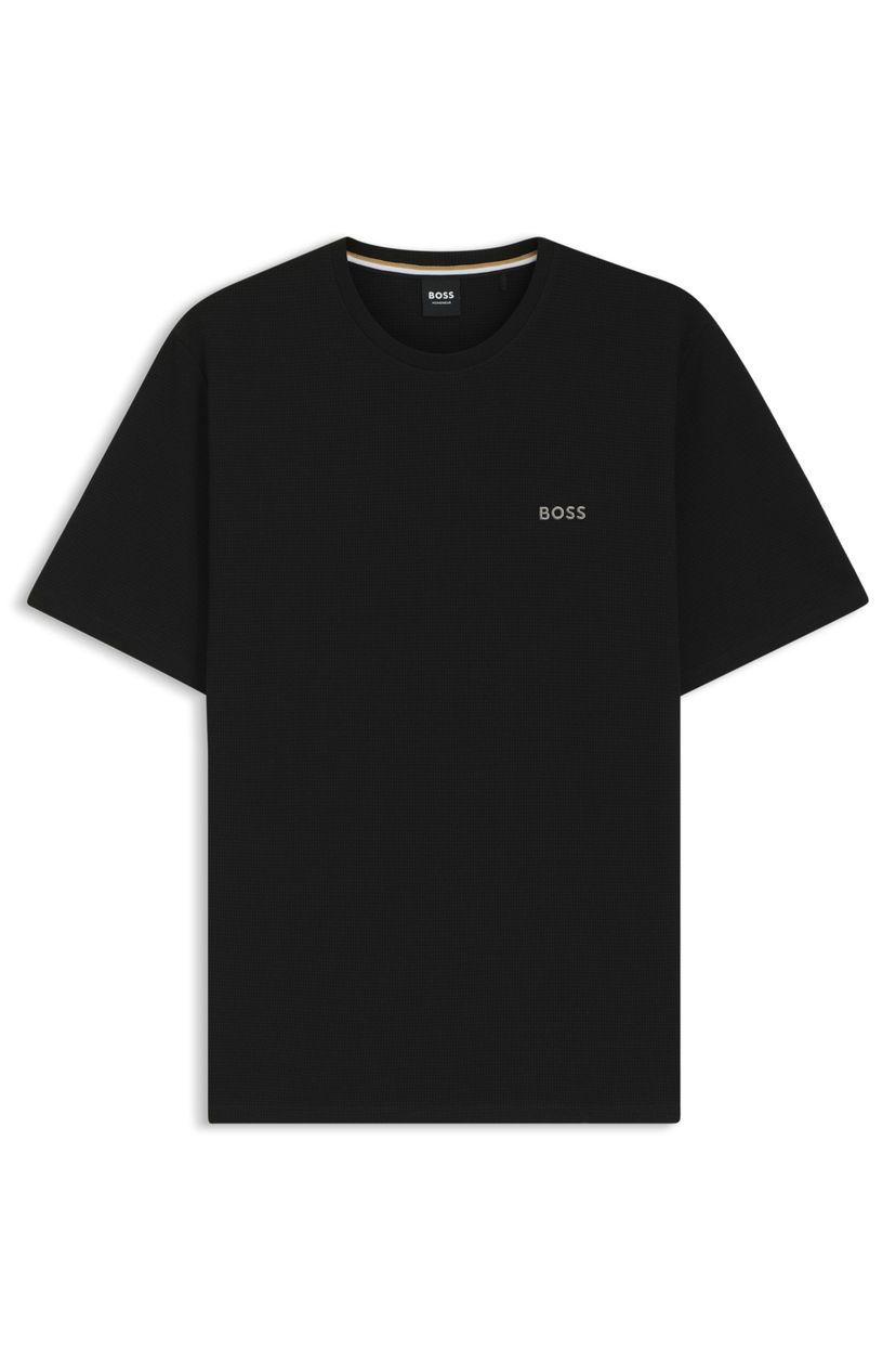 Pyžamové tričko z bavlněné směsi s vyšívaným logem - Black