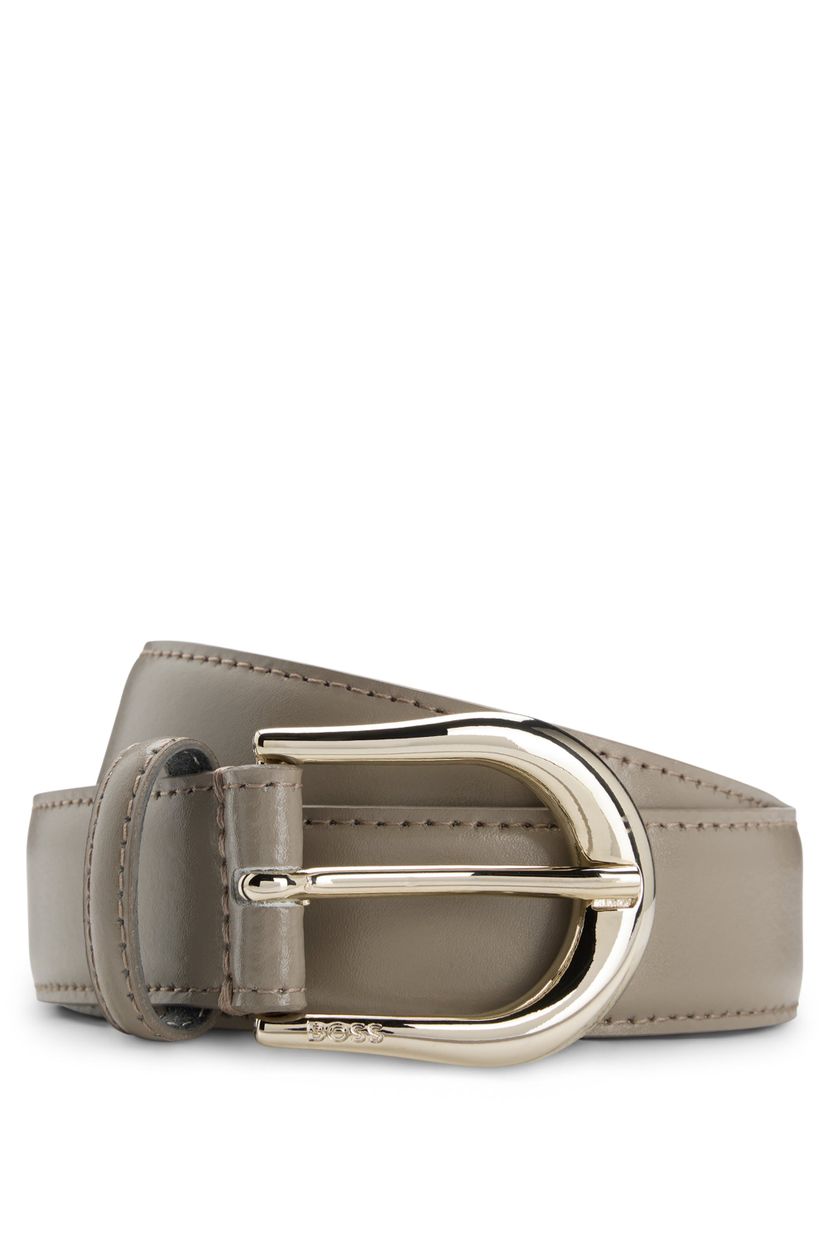 Italský kožený opasek se zlatou sponou - Dark Beige