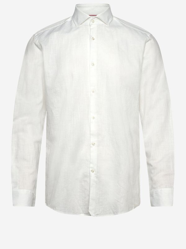 Košile slim fit z bavlny a lnu - Open White
