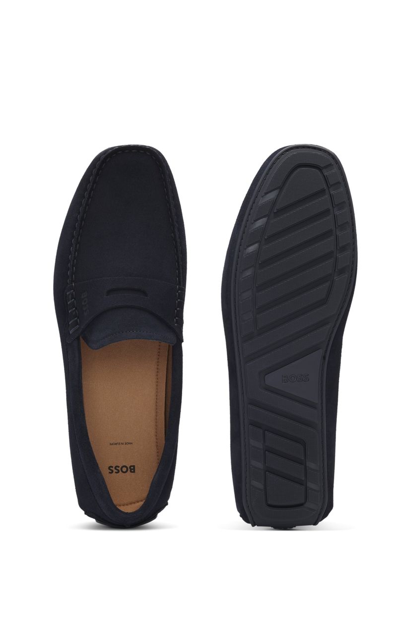 Semišové mokasíny s lemováním z penny - Dark Blue - galerie #1