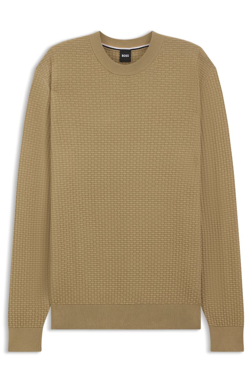 Bavlněný svetr s pletenou strukturou - Dark Beige