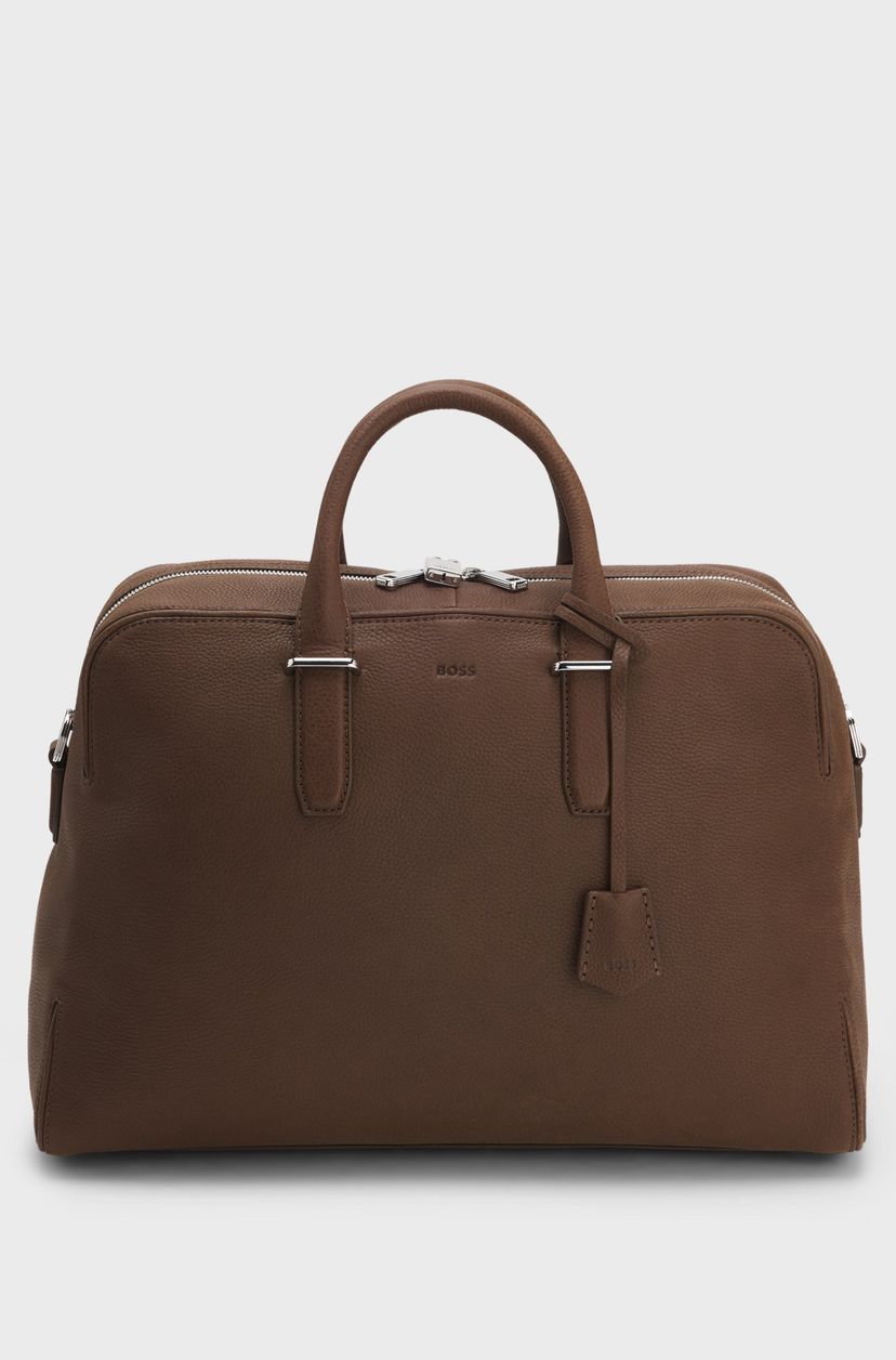 Kožená taška s reliéfnym logom - Dark Brown