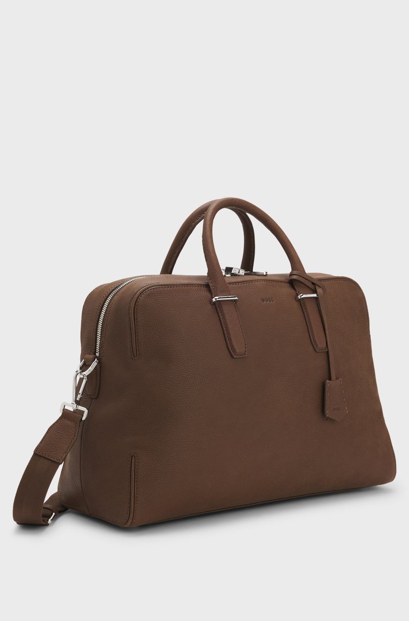 Kožená taška s reliéfnym logom - Dark Brown - galéria #1
