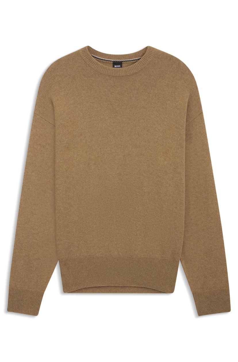 Svetr volného střihu z panenské vlny - Dark Beige