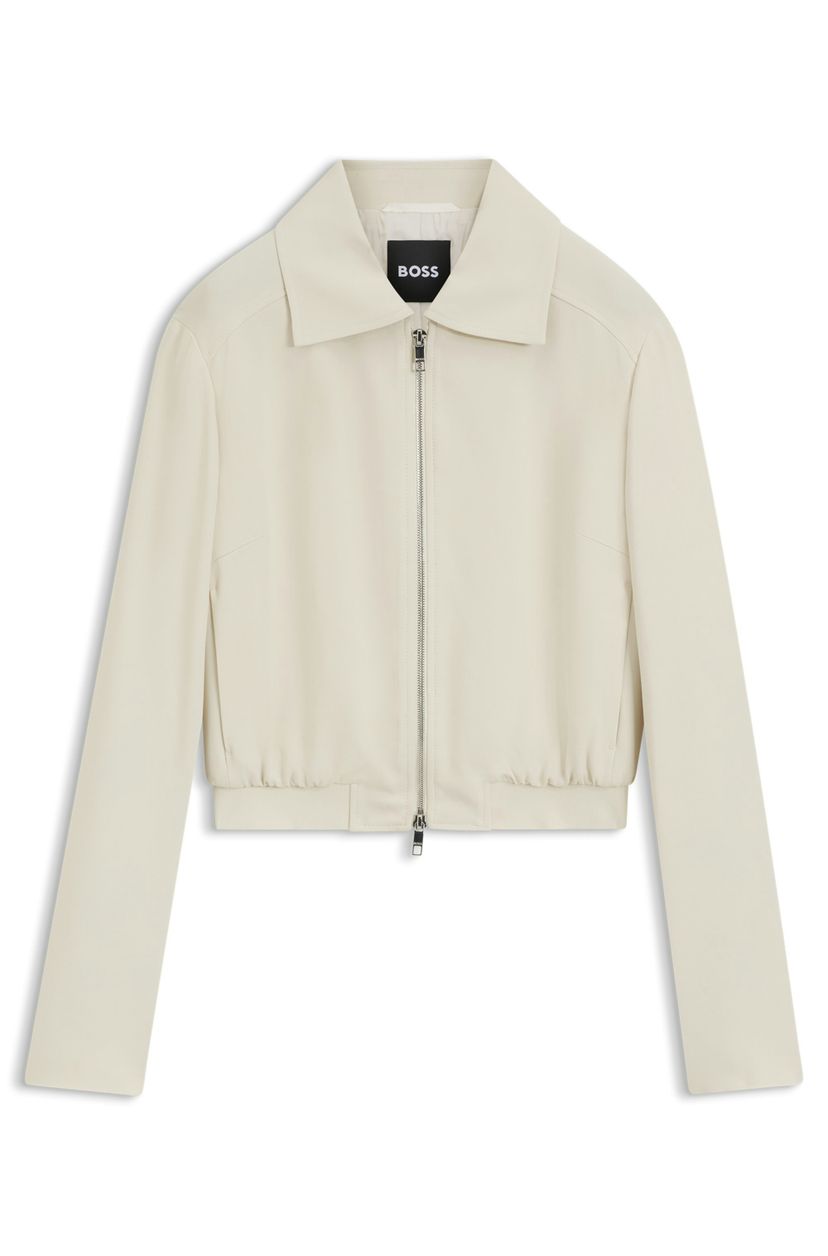 Bunda regular střihu na zip z krepové tkaniny - Open White