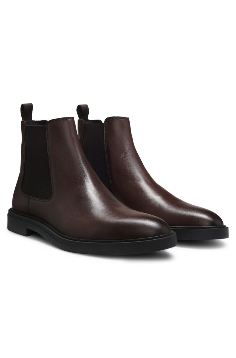 Chelsea boty z nappa kůže s detailním proužkem značky - Dark Brown