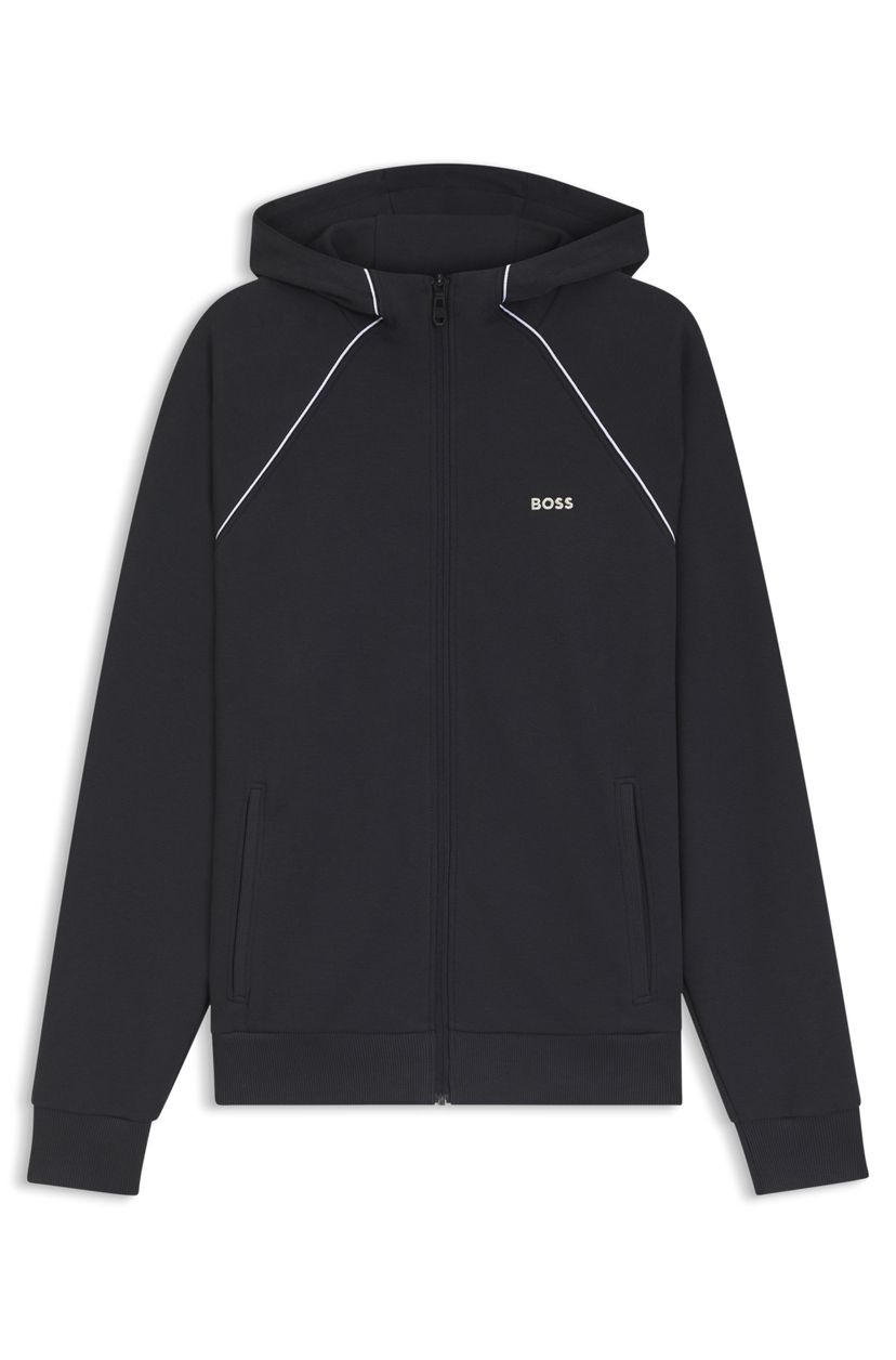 Mikina na zip z bavlněné směsi s lemováním - Dark Blue