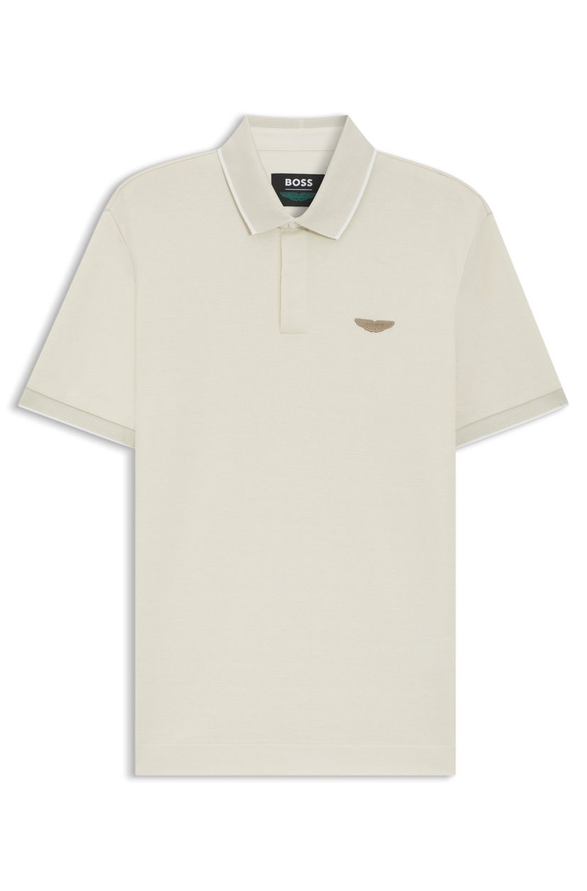 Polotričko BOSS x ASTON MARTIN z vlněného a bavlněného piké - Open White