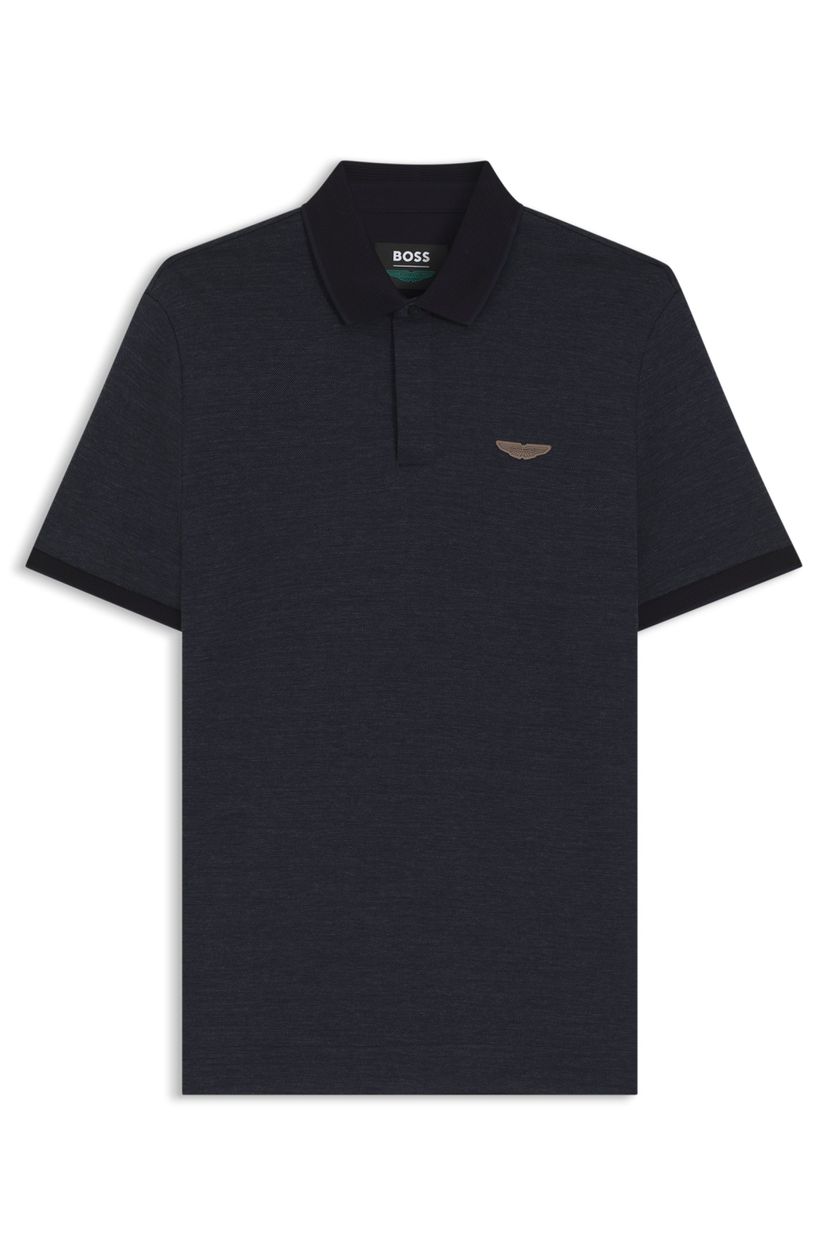 Polotričko BOSS x ASTON MARTIN z vlněného a bavlněného piké - Dark Blue