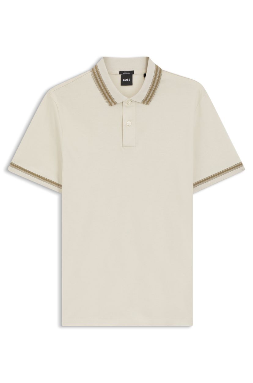 Polotričko slim fit z mercerizované bavlny s kontrastním lemováním - Open White