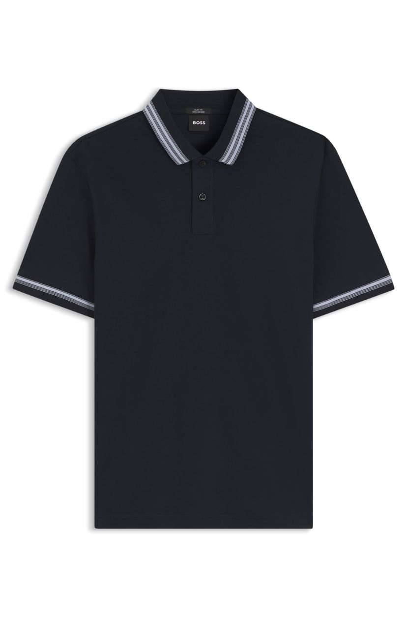 Polotričko slim fit z mercerizované bavlny s kontrastním lemováním - Dark Blue