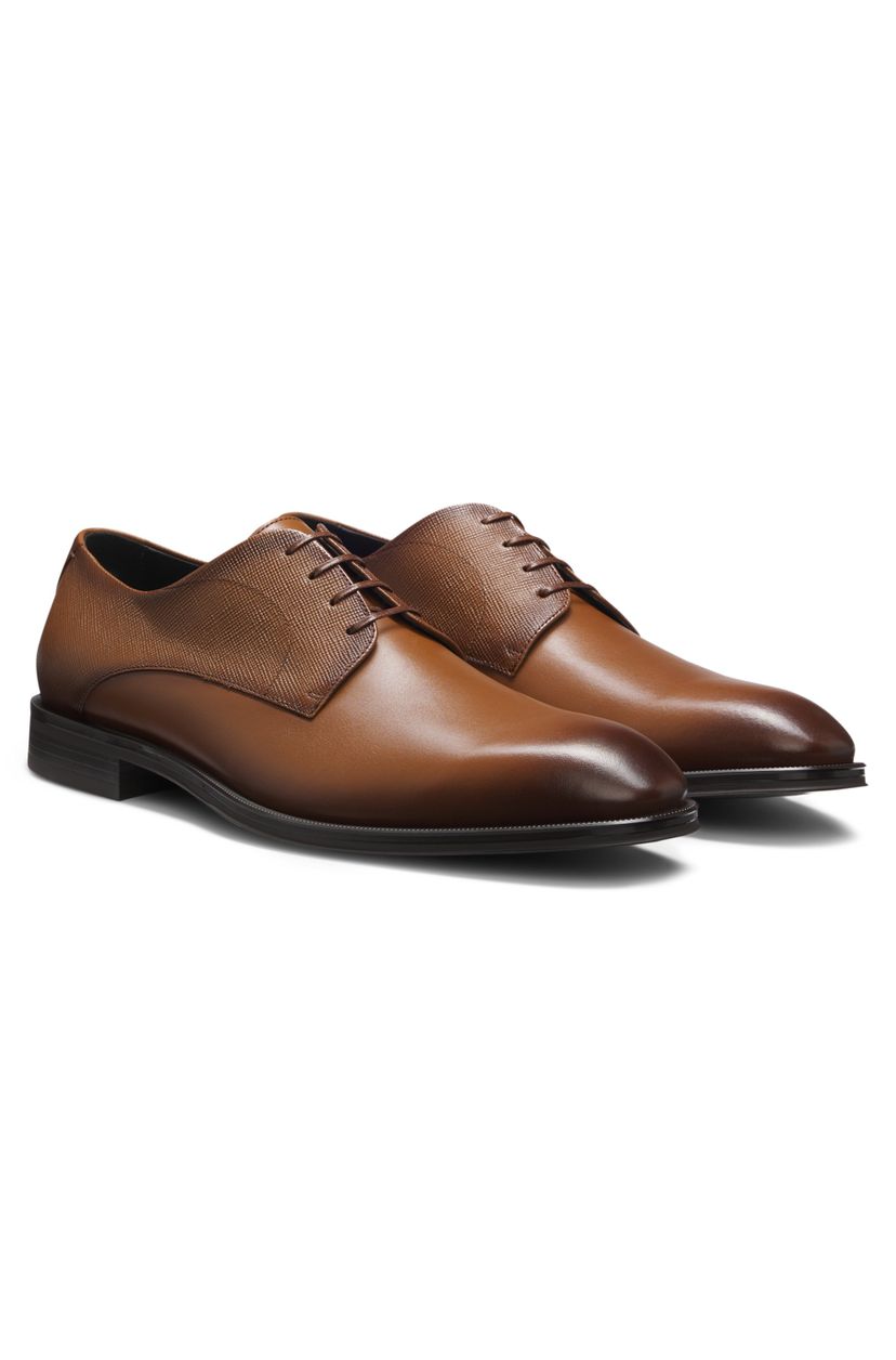 Derby boty z hladké a texturované kůže - Medium Brown