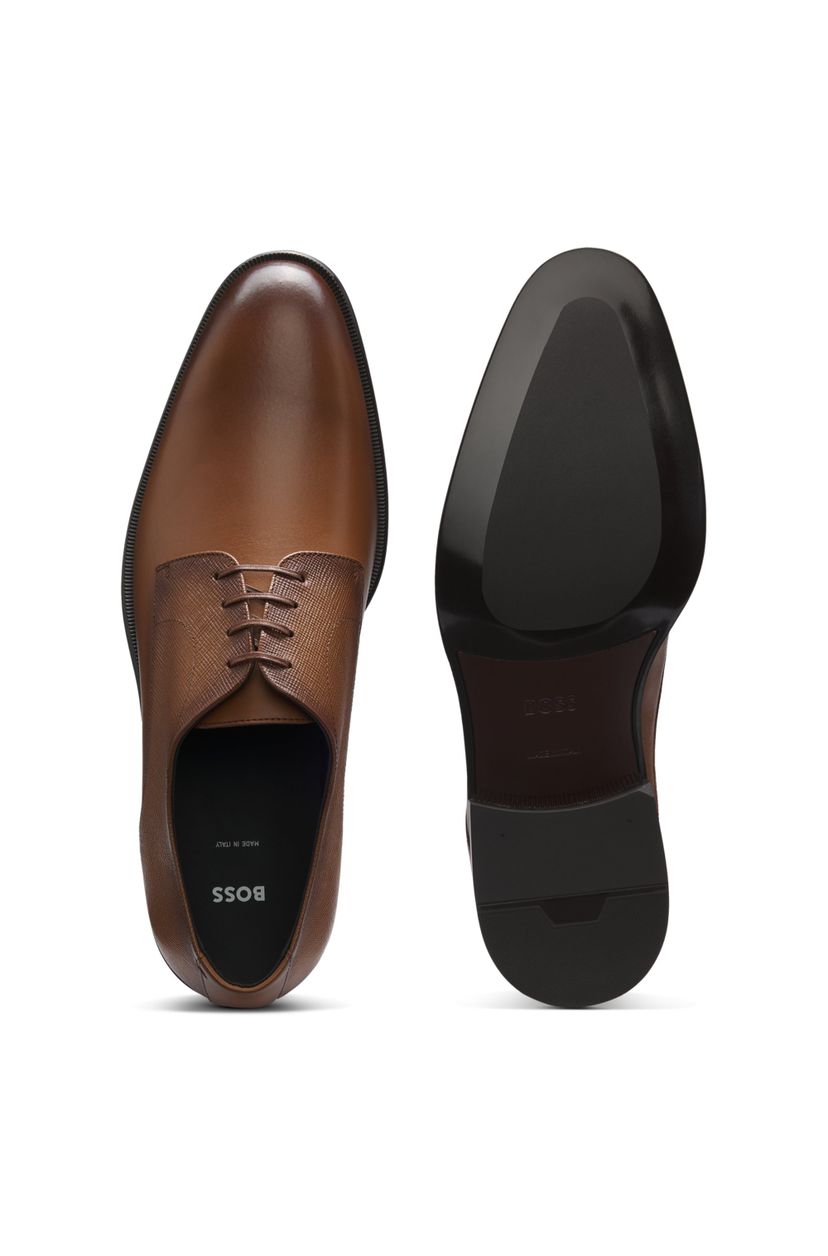 Derby boty z hladké a texturované kůže - Medium Brown - galerie #1