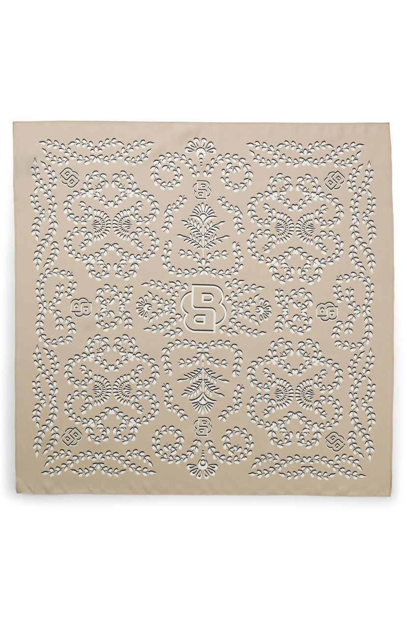 Hedvábný šátek s potiskem a monogramy Double B - Light Beige