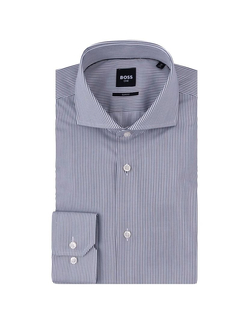Košile slim fit z pruhovaného bavlněného kepru - Dark Blue