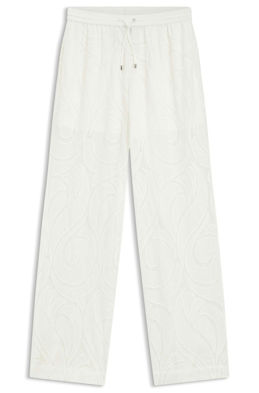 Kalhoty volného střihu s vyšívanými květinami - Open White