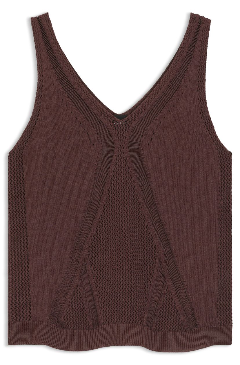 Pletený top se smíšenými strukturami - Dark Brown