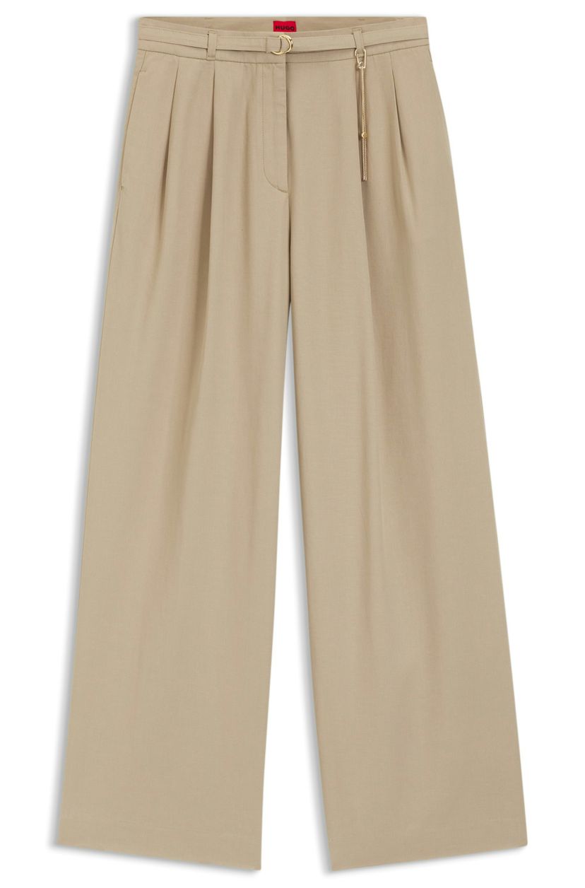 Kalhoty rovného střihu se zlatým karabinou - Light/Pastel Brown