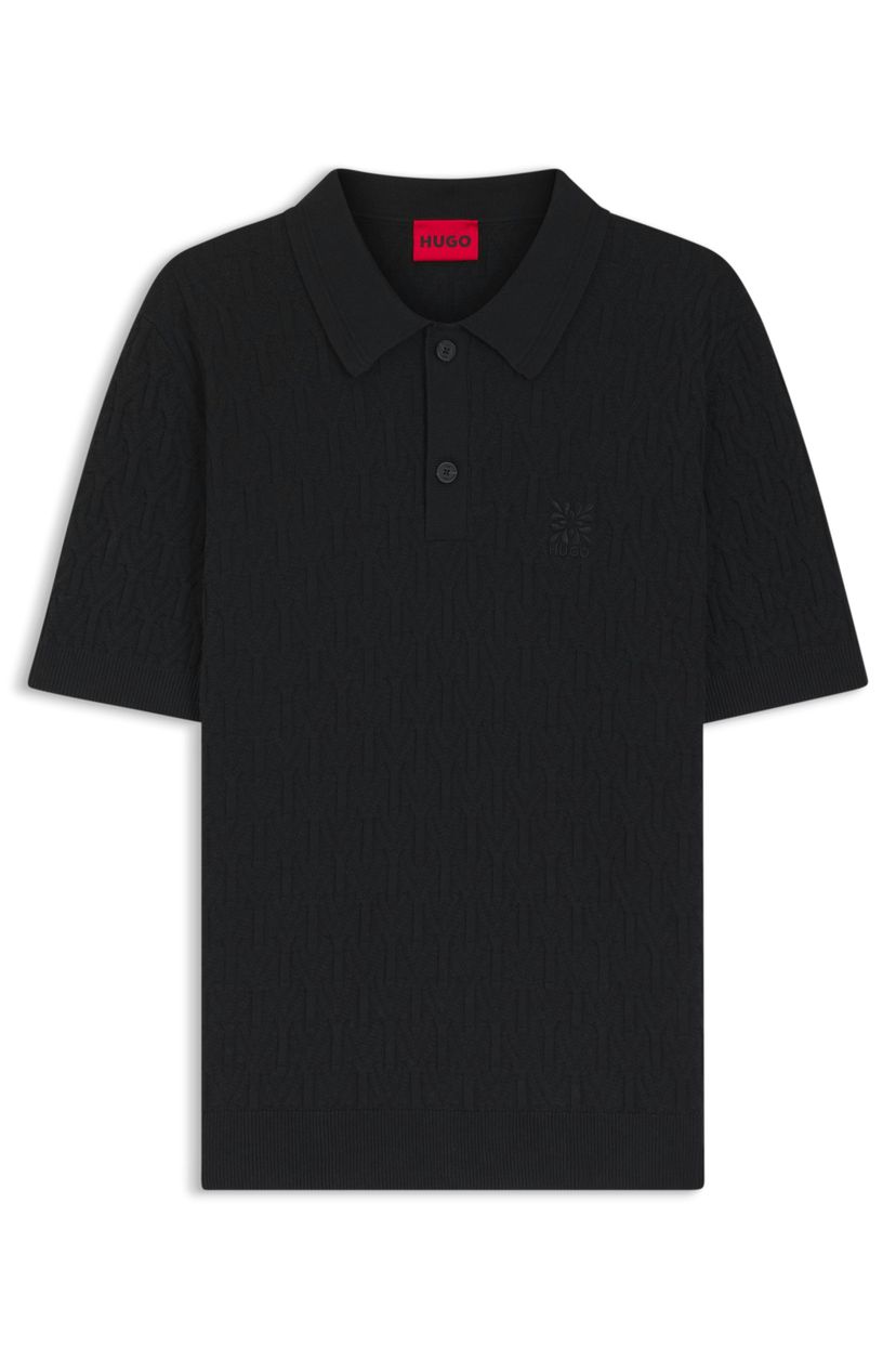 Pletený bavlněný svetr s polo límečkem - Black