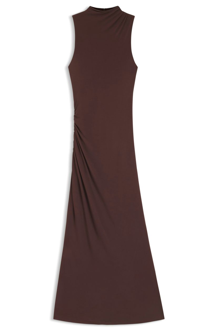 Úzké žerzejové šaty s nařasenými detaily - Dark Brown