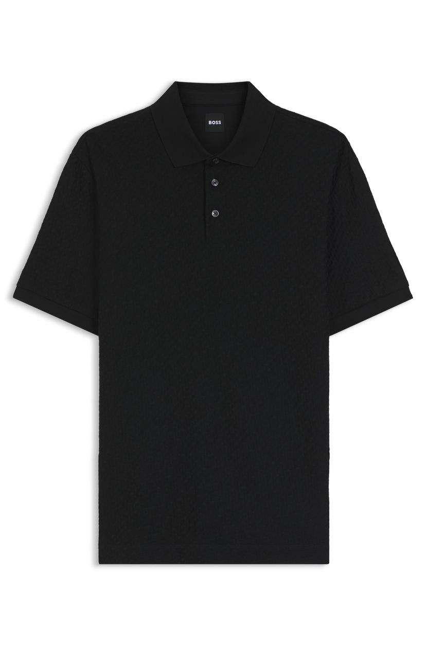 Bavlněné polo tričko s žakárovým vzorem a monogramem - Black
