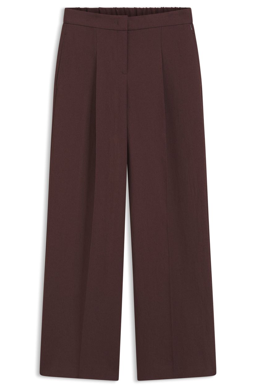Kalhoty volného střihu ze směsi lnu - Dark Brown