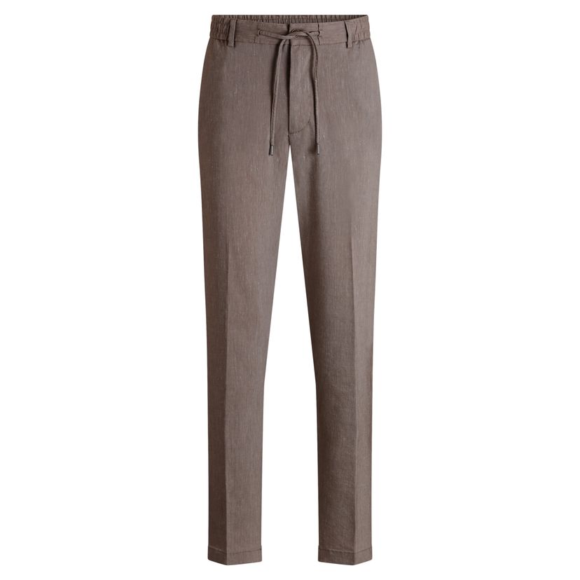 Kalhoty moderního střihu ze směsi lnu - Dark Brown
