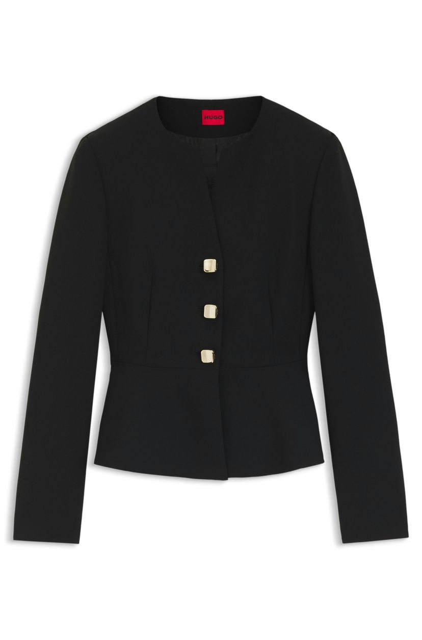 Bunda regular střihu z krepové tkaniny s peplum lemem - Black