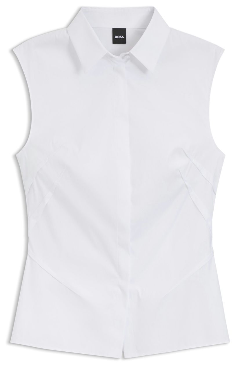Halenka bez rukávů slim fit ze směsi strečové bavlny - White