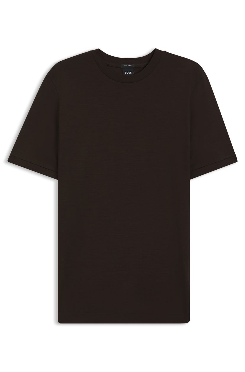 Tričko regular střihu ze směsi vlny - Dark Brown