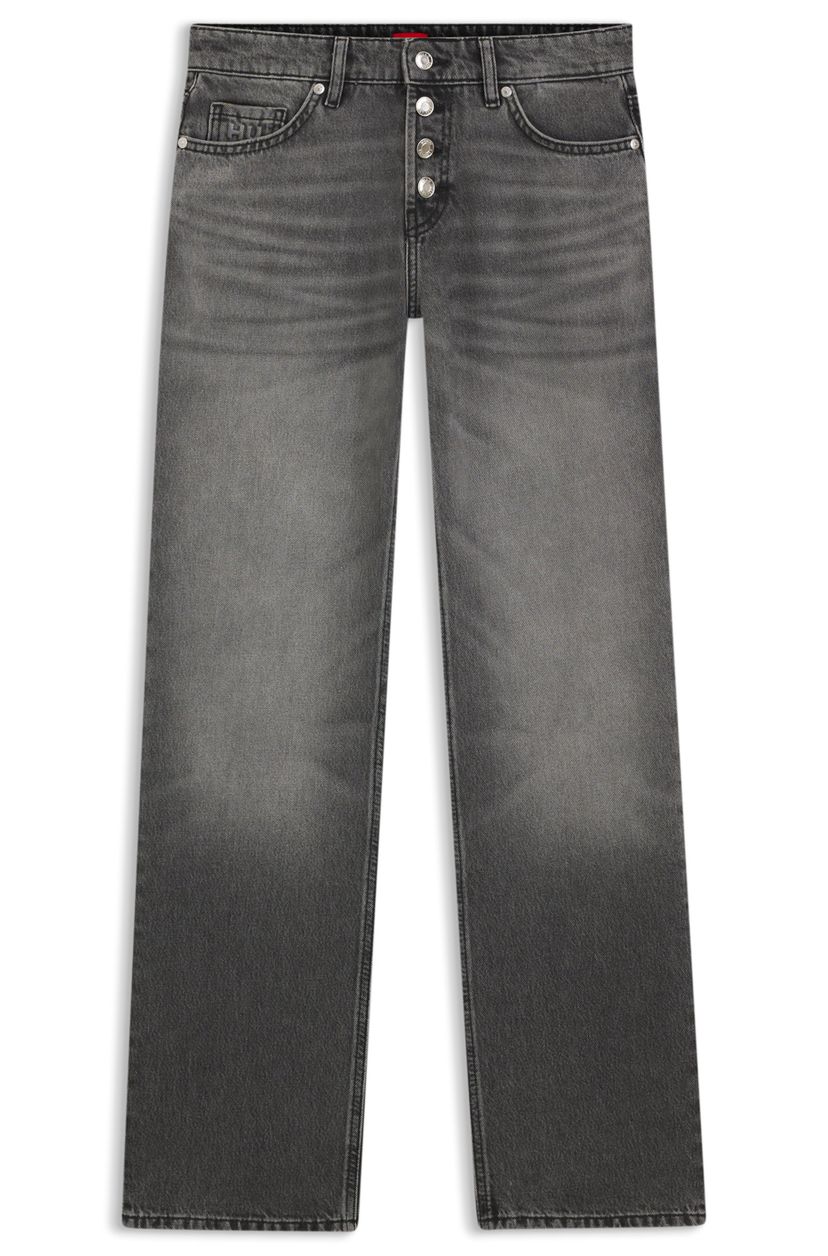 Džíny rovného střihu z šedého denimu s knoflíky