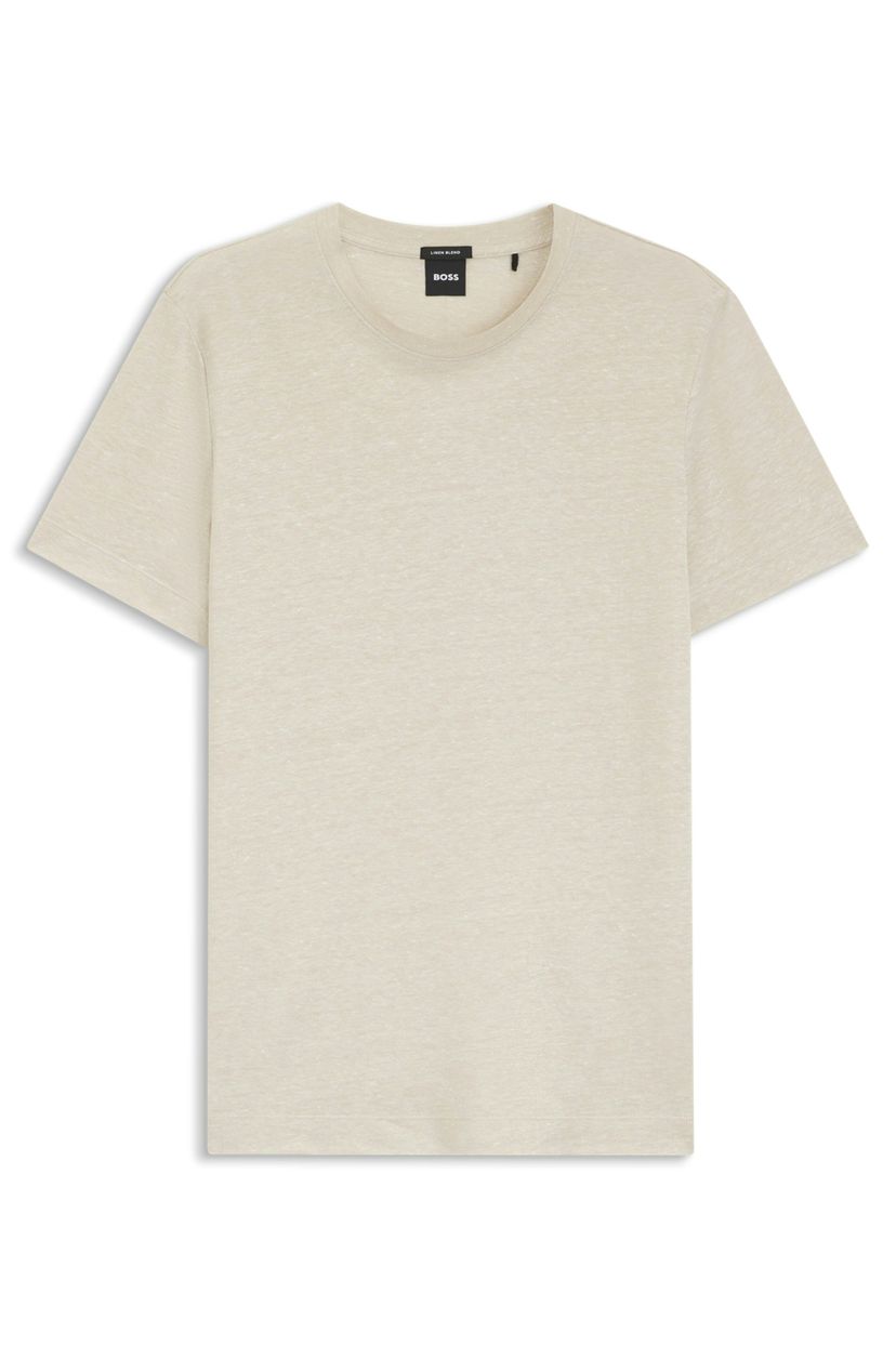 Tričko regular střihu z bavlny a lnu - Open Beige