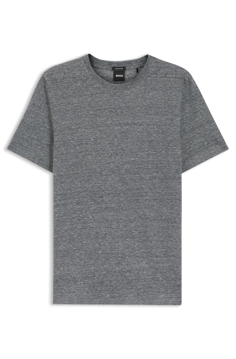 Tričko regular střihu z bavlny a lnu - Dark Blue