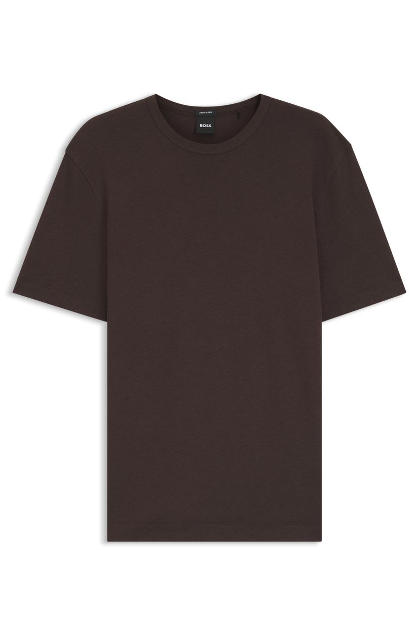Tričko regular střihu z bavlny a lnu - Dark Brown