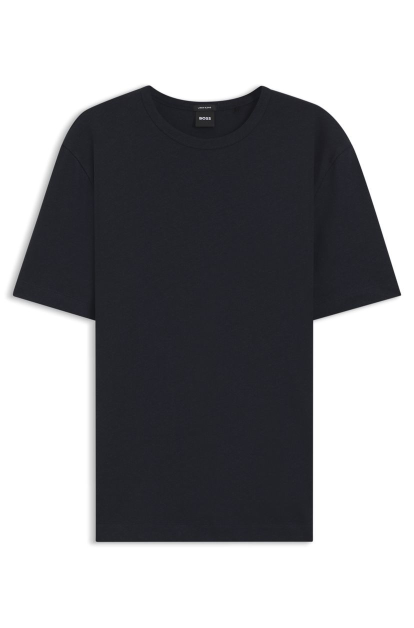 Tričko regular střihu z bavlny a lnu - Dark Blue