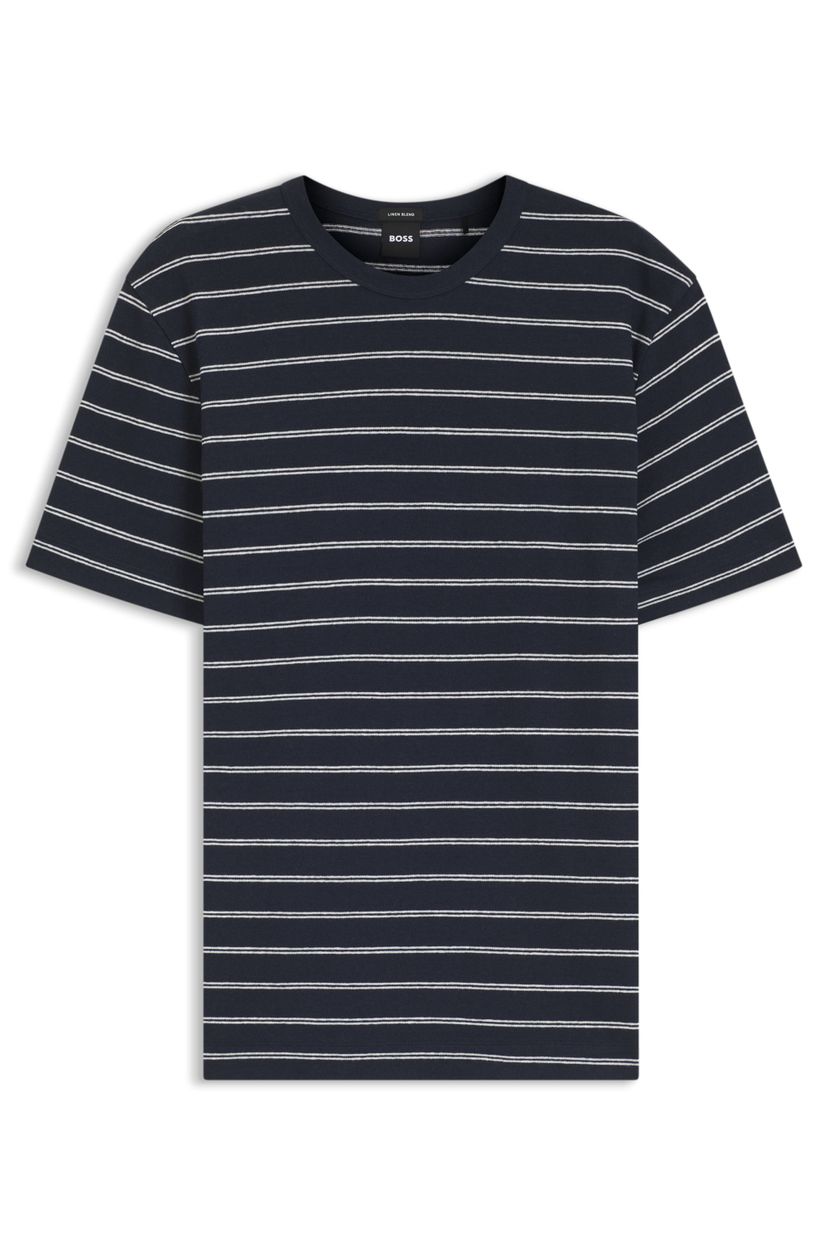 Tričko regular střihu z bavlny a lnu - Dark Blue