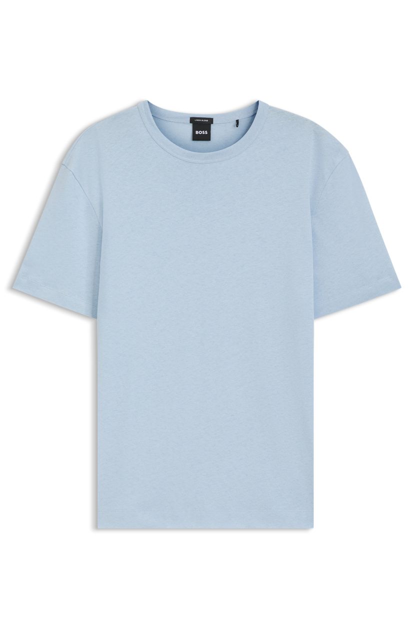 Tričko regular střihu z bavlny a lnu - Light/Pastel Blue