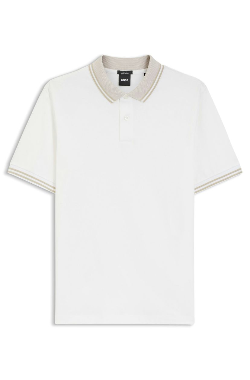 Polotričko slim fit z mercerizované bavlny s pruhovanými lemy