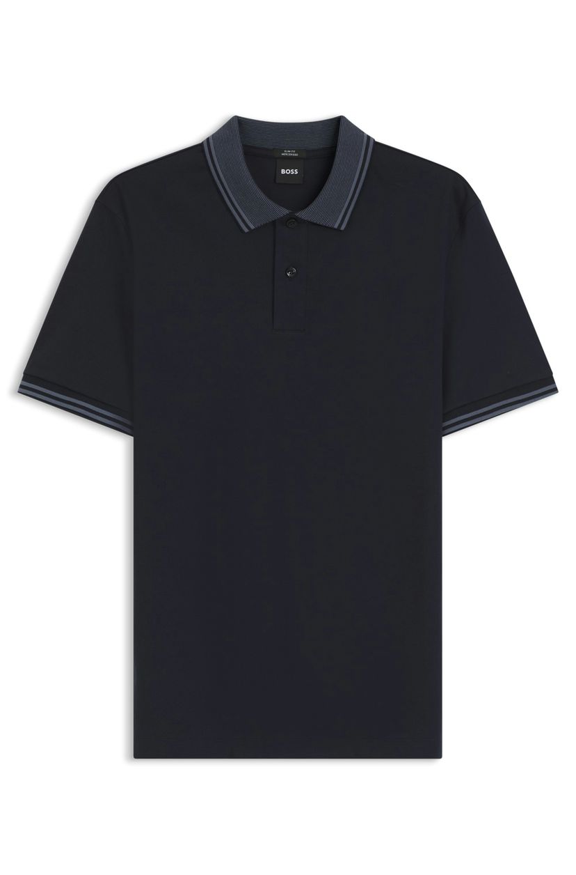 Polotričko slim fit z mercerizované bavlny s pruhovanými lemy - Dark Blue