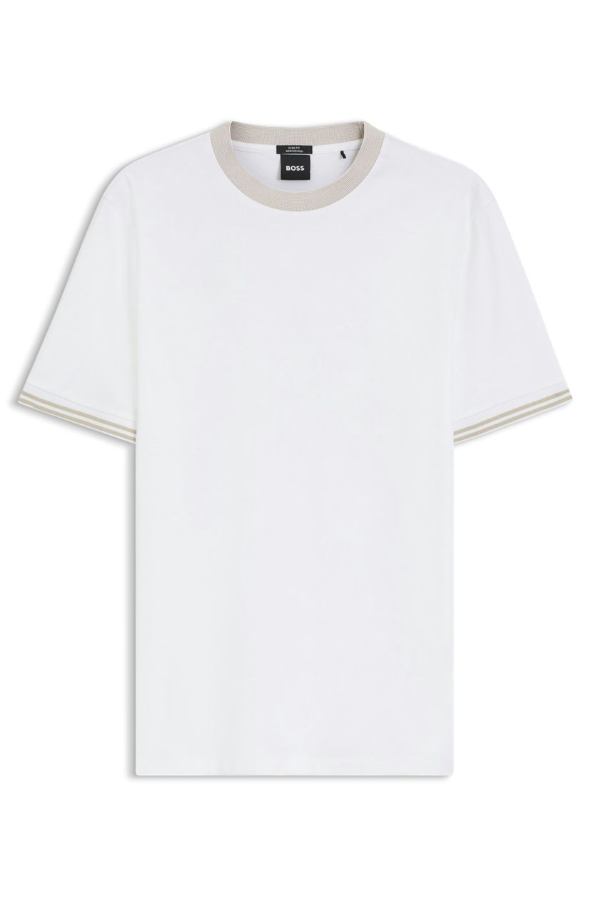 Tričko slim fit z mercerizované bavlny s kontrastním lemováním - White