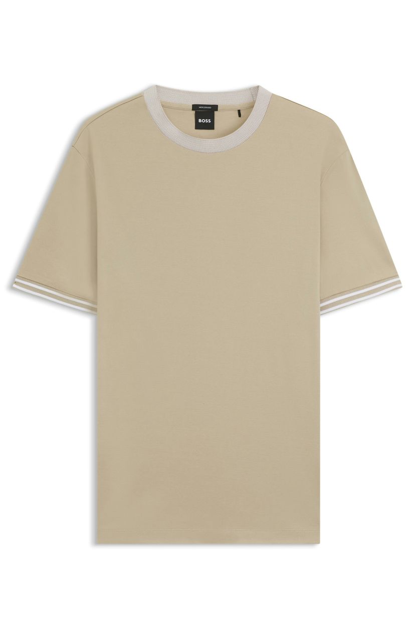 Tričko slim fit z mercerizované bavlny s kontrastním lemováním - Open Beige