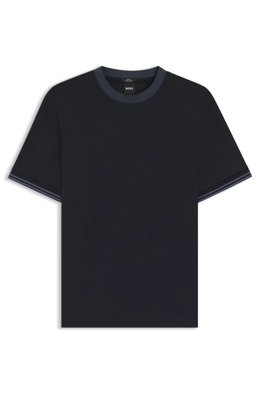 Tričko slim fit z mercerizované bavlny s kontrastním lemováním - Dark Blue