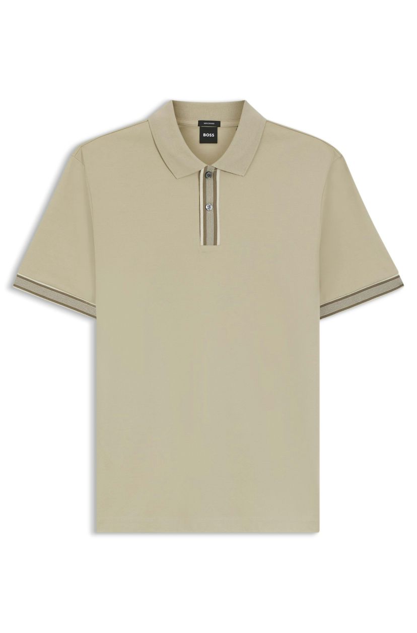 Polotričko z mercerizované bavlny s pruhovanými lemováním - Open Beige